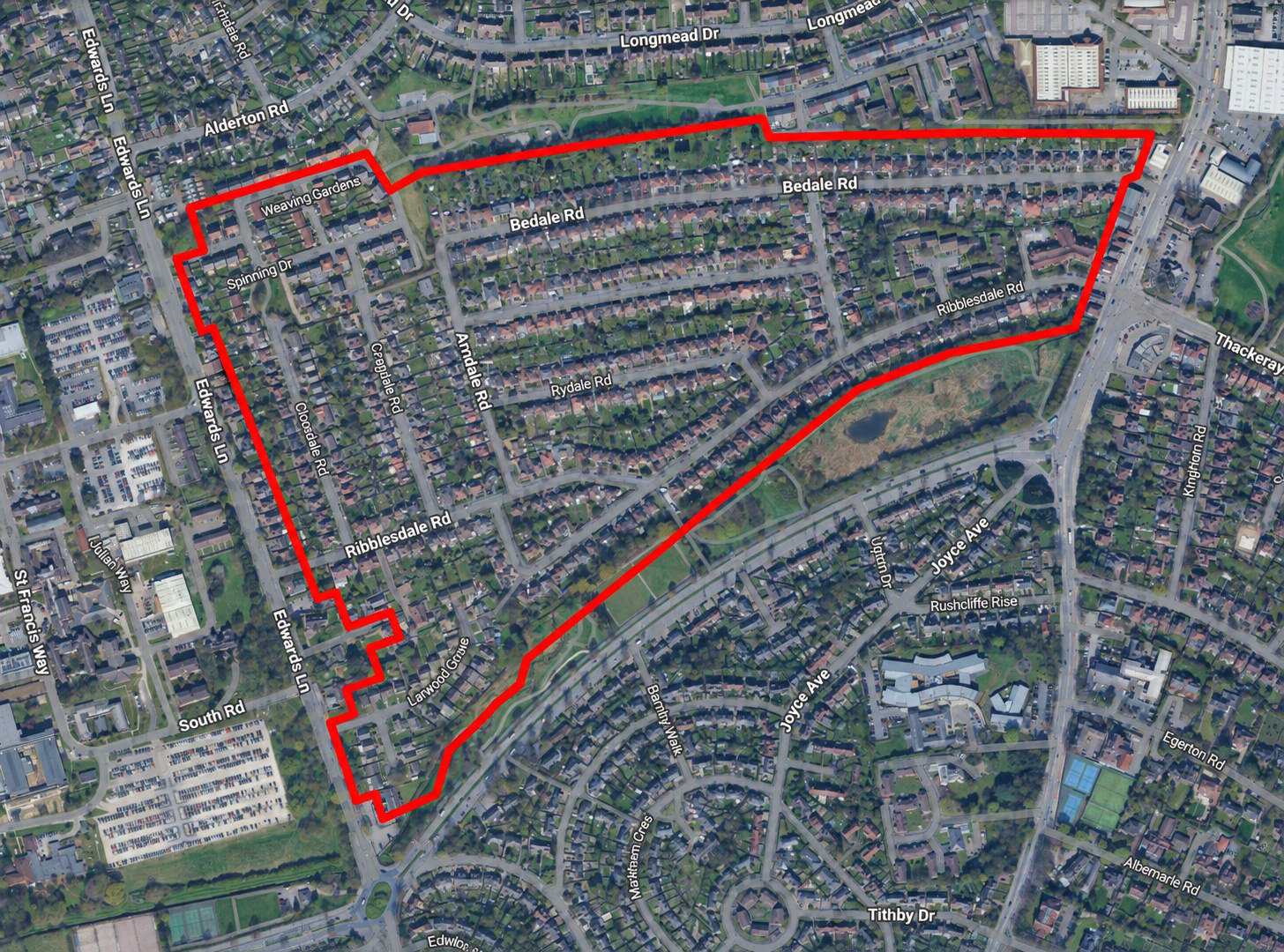 Sherwood Dales satellite map with estate border