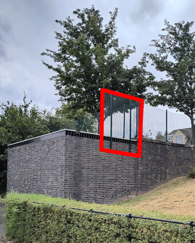 Photos of the National Grid electricity substation on Weaving Gardens with the new panel outlined in red