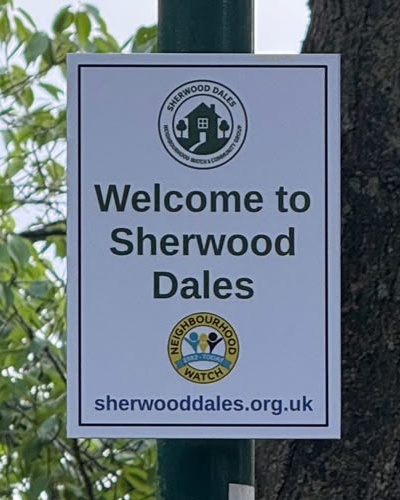 One of our new Welcome to Sherwood Dales signs on a lamppost